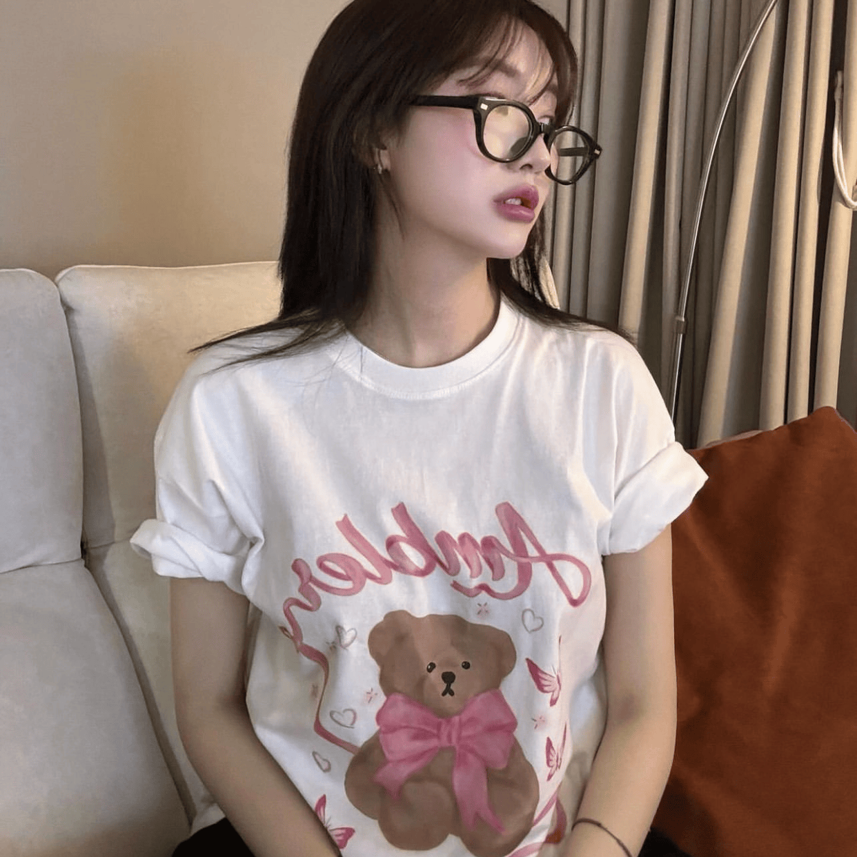 重磅粉嫩纯棉女ins短袖印花