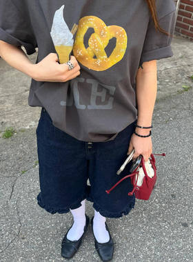 ODD/趣味甜筒面包印花圆领宽松显瘦纯棉短袖T恤女上衣百搭休闲风