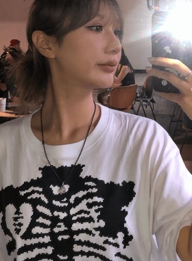 ODD/爱到骨髓夏季白色纯棉圆领T恤女百搭小众街头美式上衣女夏ins