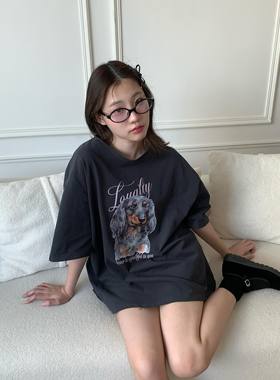 ODD RDCHS烟灰色男友力狗狗情侣上衣T恤百搭显白小众烟灰色24年新