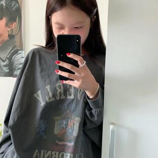 ODD T恤显瘦百搭情侣 黑娇辣妹街头水洗纯棉做旧圆领上衣宽松长袖