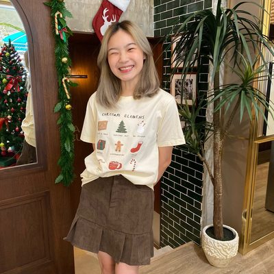 小众设计感圣诞元素印花圆领T恤