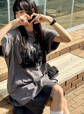 ODD/炭灰色的金属设计感夏季显白宽松情侣小众T恤女纯棉短袖上衣
