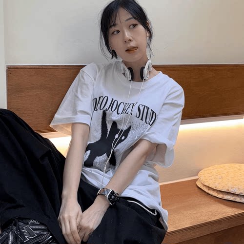 短袖ins加厚百搭纯棉男女宽松