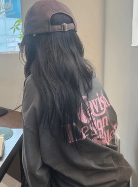 ODD/烟灰色长袖显白印花韩系ins春秋套头圆领打底衫女百搭纯棉新