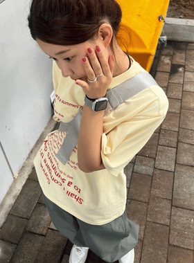 ODD RDCHS/芝士酪酪夏季字母奶黄加厚圆领纯棉宽松短袖上衣T恤女