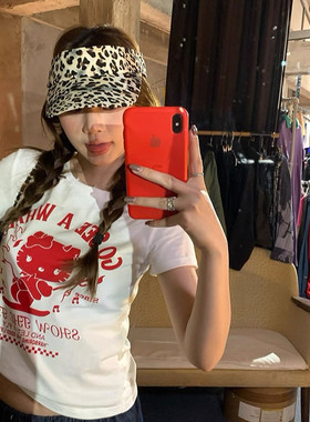 ODD/趣味小恶魔KT猫印花圆领正肩修身显瘦短袖T恤女夏季白色上衣