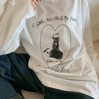 宽松百搭纯棉休闲猫咪圆领设计感