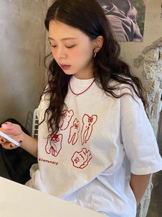 百搭圆领纯棉宽松T恤女新款 等我刷个小牙齿可爱夏季 情侣 晚睡 短袖