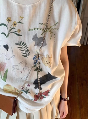 ODD/趣味小众兔子无感印花圆领宽松纯棉短袖T恤女上衣夏透气百搭