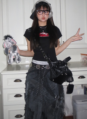 ODD/小众街头辣妹风印花纯欲正肩修身甜酷百搭上衣夏季短袖T恤女