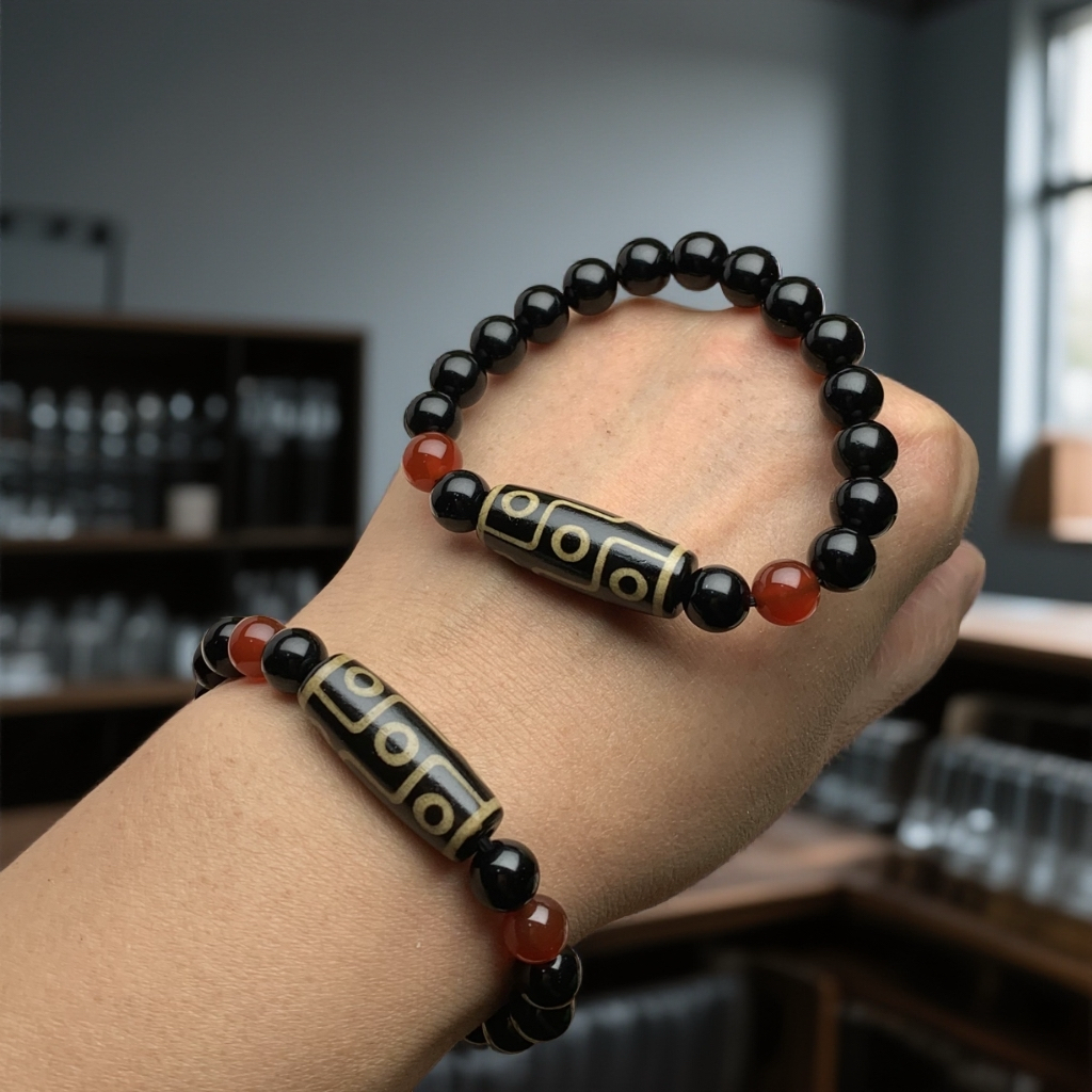 藏式真品九眼天珠手链天然黑曜石手串男女情侣款本命年转运珠手链