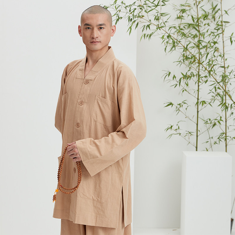 慈缘夏季薄款男女僧服大码纯棉纯色清凉短褂长袖僧衣服禅服套装
