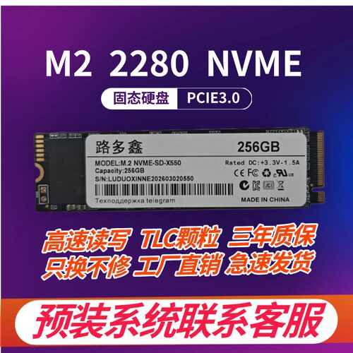 M2 2280 nvme 256GB 128GB PCIE3.0通用路多鑫全新固态硬盘SSD