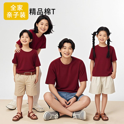 亲子装一家三口四口短袖t恤夏季