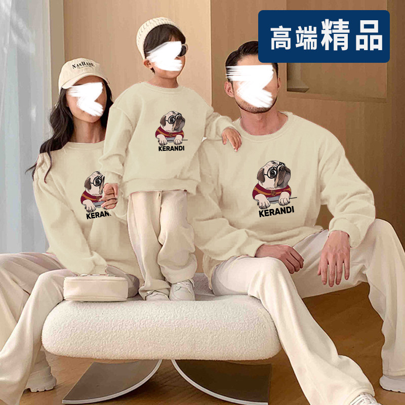 春秋亲子装卫衣一家三五口父子母女装儿童男女卡通个性时尚落肩