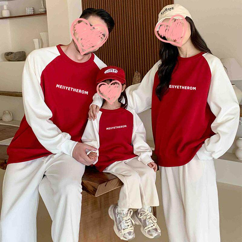 亲子装卫衣拼接春秋冬季休闲个性时尚潮一家三口父子母女儿童男女