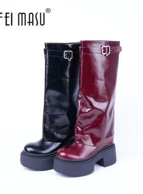 SUFEIMASU/苏菲玛素女靴侧拉链高跟时装靴真皮粗跟长靴88322-47