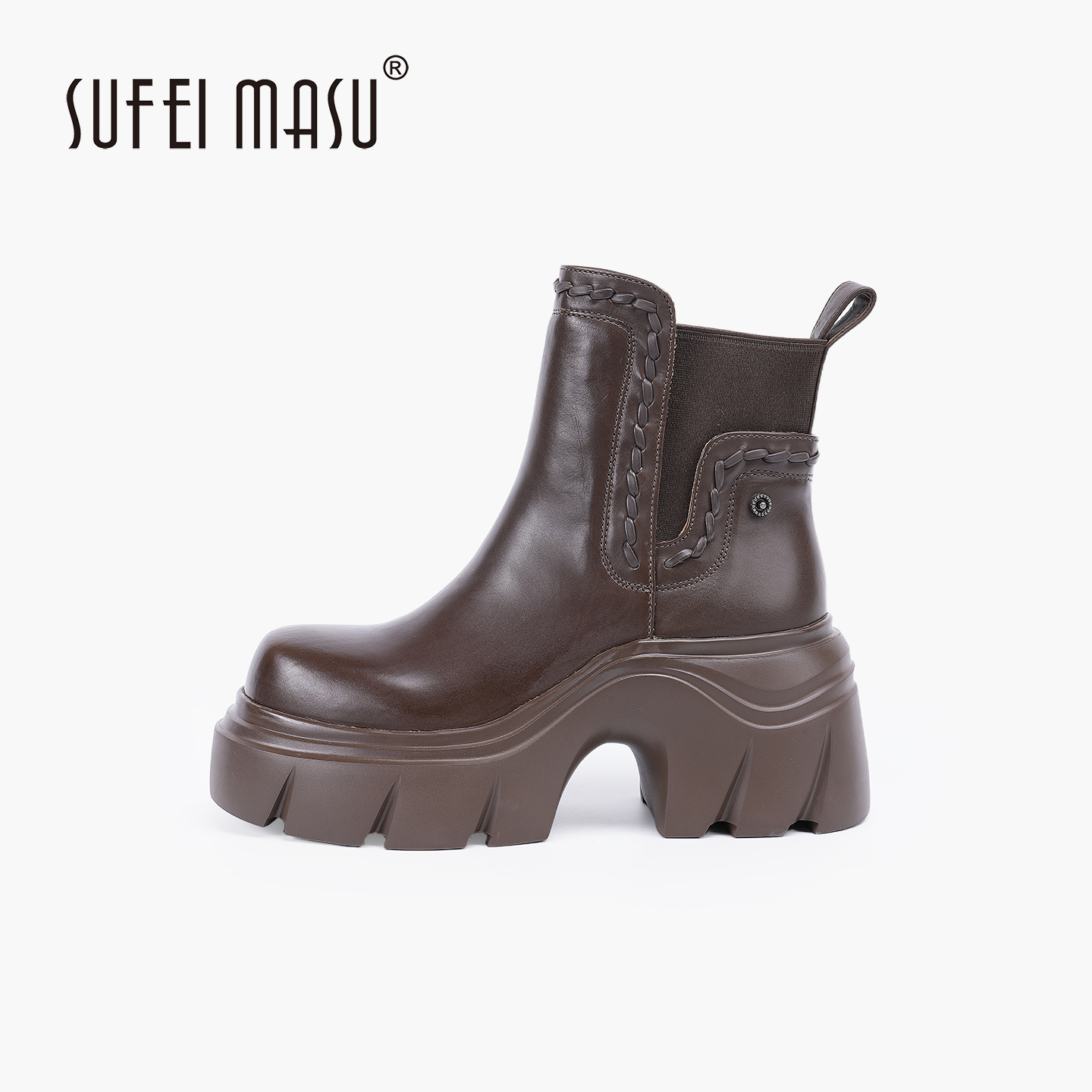 苏菲玛素真皮女靴加绒新款厚底粗跟圆头百搭套筒短靴SF52-78805