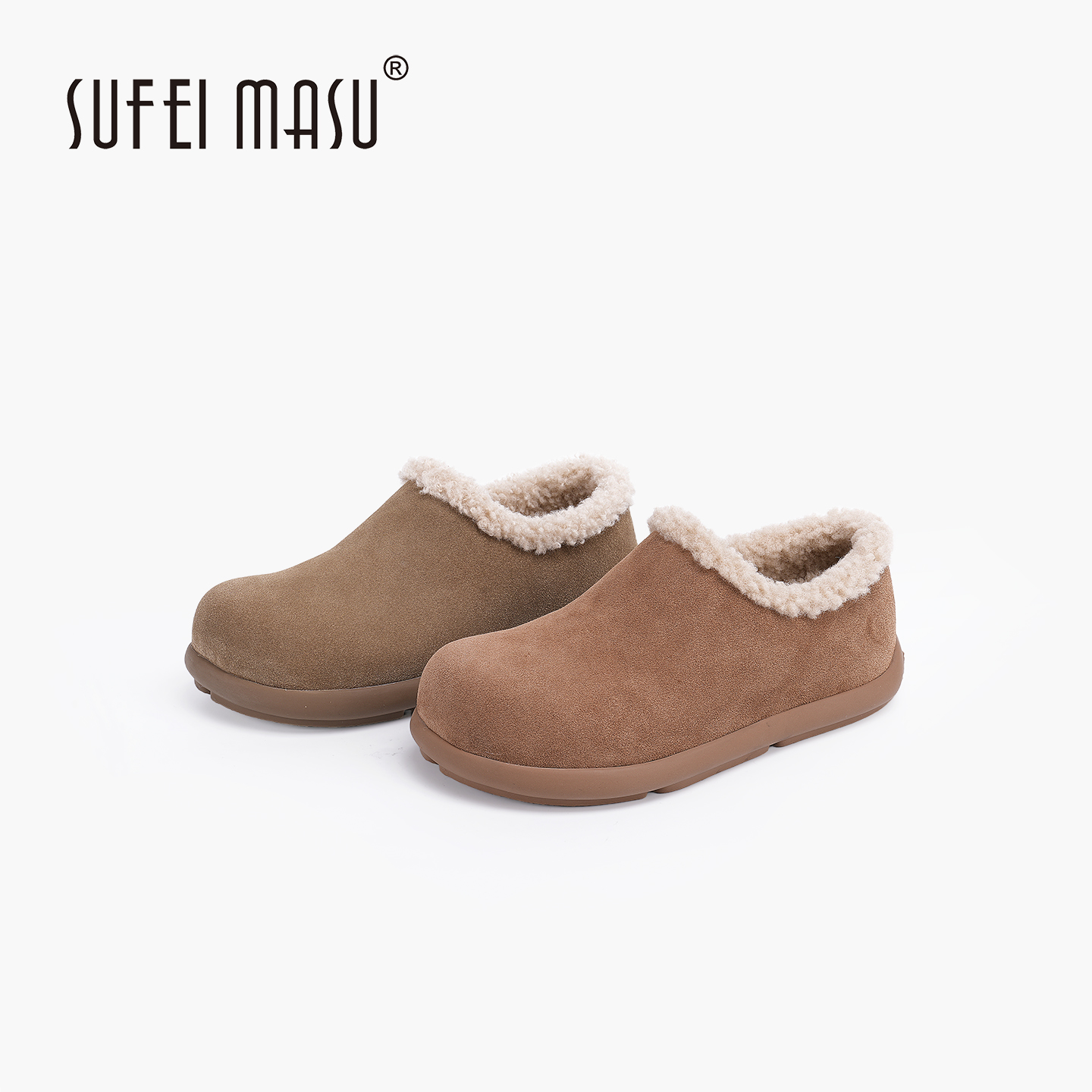 苏菲玛素加绒一脚蹬纯色简约圆头极简风平底外穿穆勒鞋SF52-86586