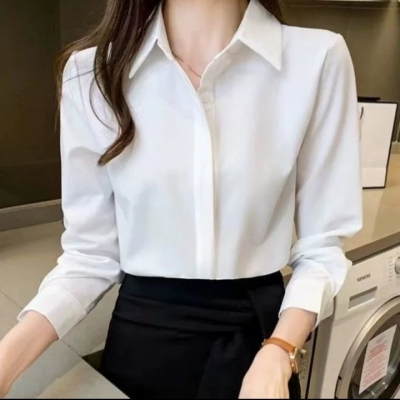 2025新款白色长袖衬衫女春秋职业正装面试黑上衣气质衬衣女高级感