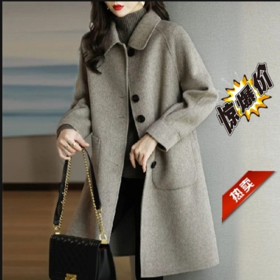 实物毛呢外套女秋冬新款灰色加厚韩版妈妈中长款大衣高级感流行爆