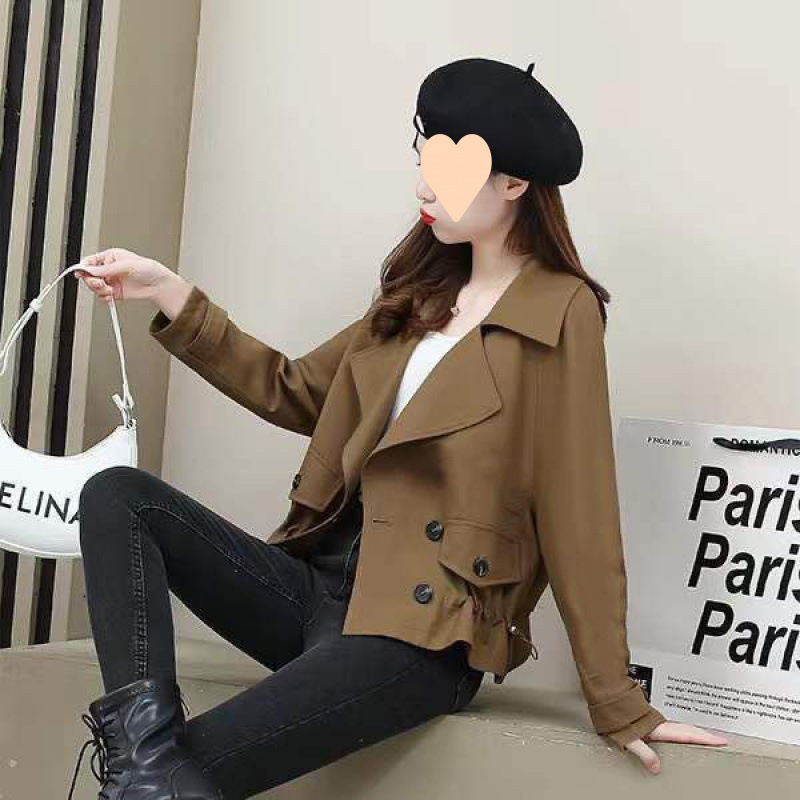 有内衬2024新款短款外套女韩版宽松秋季双排扣风衣显瘦百搭短外套