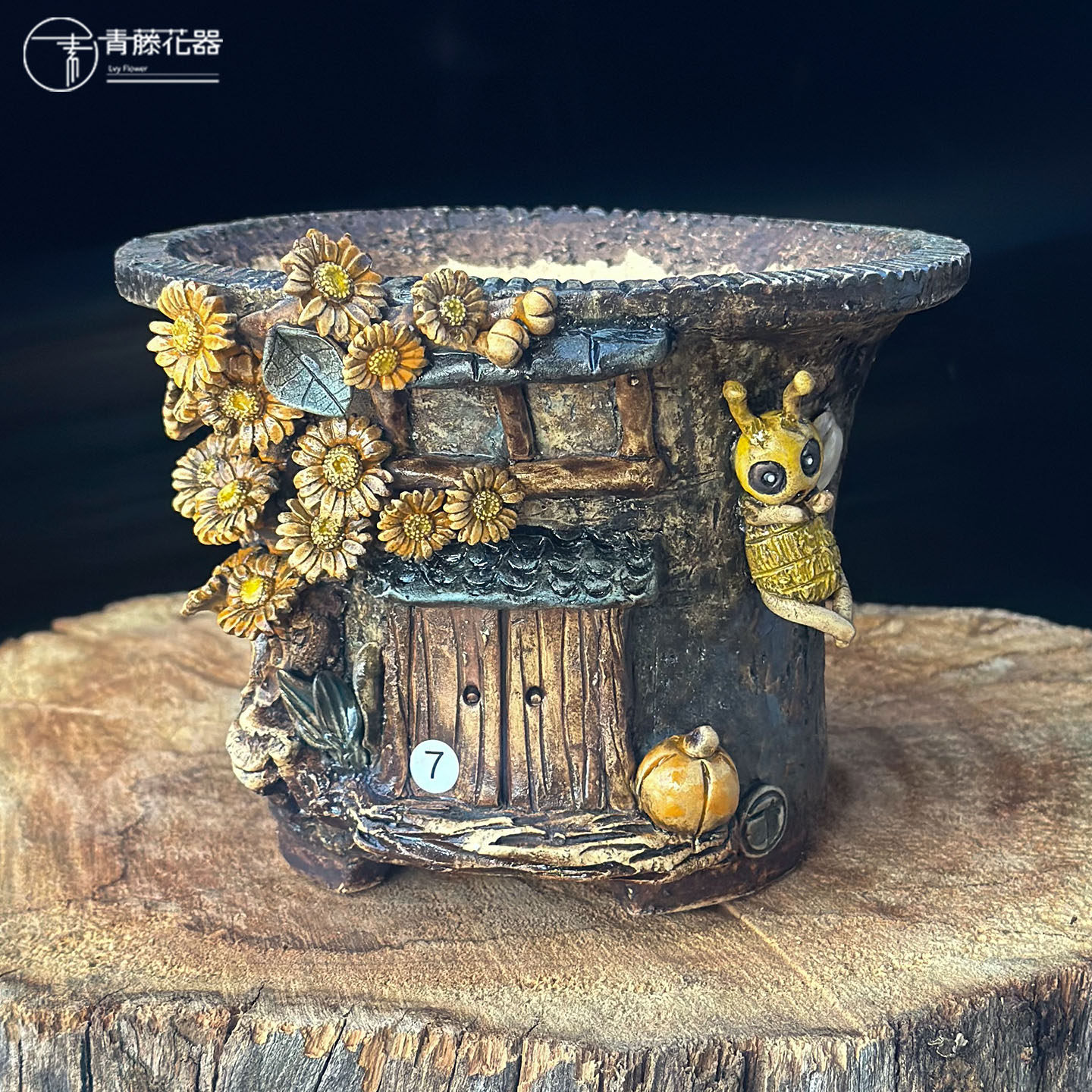 青藤花器手捏粗陶多肉花盆透气小群生乌木单头个性圆口盆创意装饰,鲜花速递/花卉仿真/绿植园艺,花盆,淘宝优惠券,粉丝福利购,淘宝优惠卷