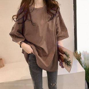 夏加大码 T恤纯棉显瘦半袖 女装 短袖 胖妹妹200斤宽松圆领中长款 韩版