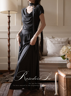 Rosederosee 格雷小姐性感优雅深灰针织睡衣女荡领显瘦可外穿睡裙