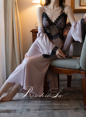 RoseDeRosee 禁忌之吻 性感蕾丝V领睡裙女带胸垫高级感睡衣长裙