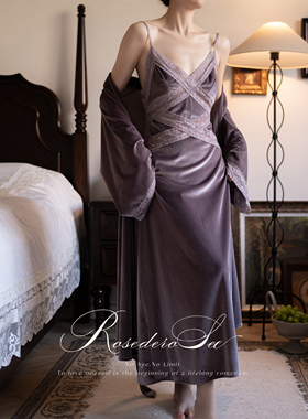 RosedeRosee 绯闻女孩 性感V领蕾丝睡裙金丝绒长裙高级感家居服