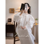 RoseDeRosee 睡裙女蕾丝复古可外穿家居服 圣洁少女纯棉娃娃领长袖