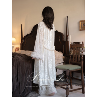 Rosederosee星雾夫人 新中式 睡衣毛绒长款 保暖睡袍外穿家居服 春季