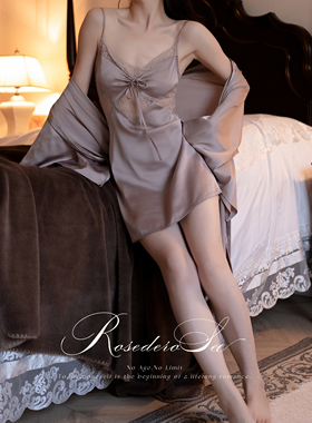 RoseDeRosee 暗夜陷阱 性感风冰丝吊带睡裙女夏季蕾丝睡衣