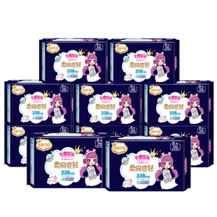 七度空间少女绢网面夜用加长卫生巾338mm超薄8片女姨妈巾QSC7808