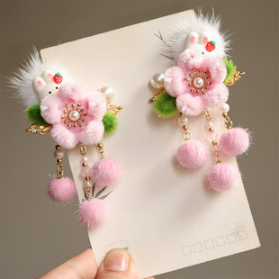 古风儿童可爱头饰发饰新年宝宝毛球汉服流苏绒花桃子发夹女童女宝