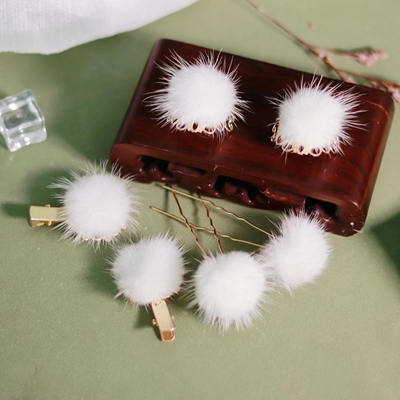 汉服毛球发饰对夹古风毛绒发夹