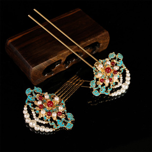 古风明制发饰汉服发钗发簪盘发高级感烧蓝头饰旗袍挽发简约配饰品