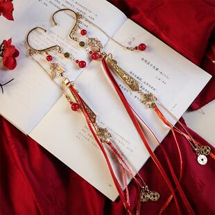 古风长流苏发簪蛇年铜钱汉服日常穿搭发饰耳挂发夹喜庆拜年头饰品