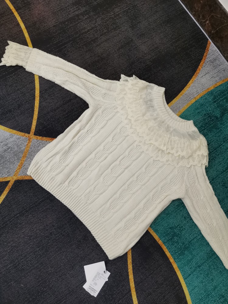 CK毛衣女款秋冬新款蕾丝拼接双层边麻花花边袖口学院风宽松百搭