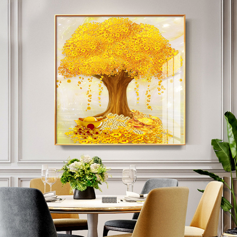黄金满地发财树客厅装饰画大气