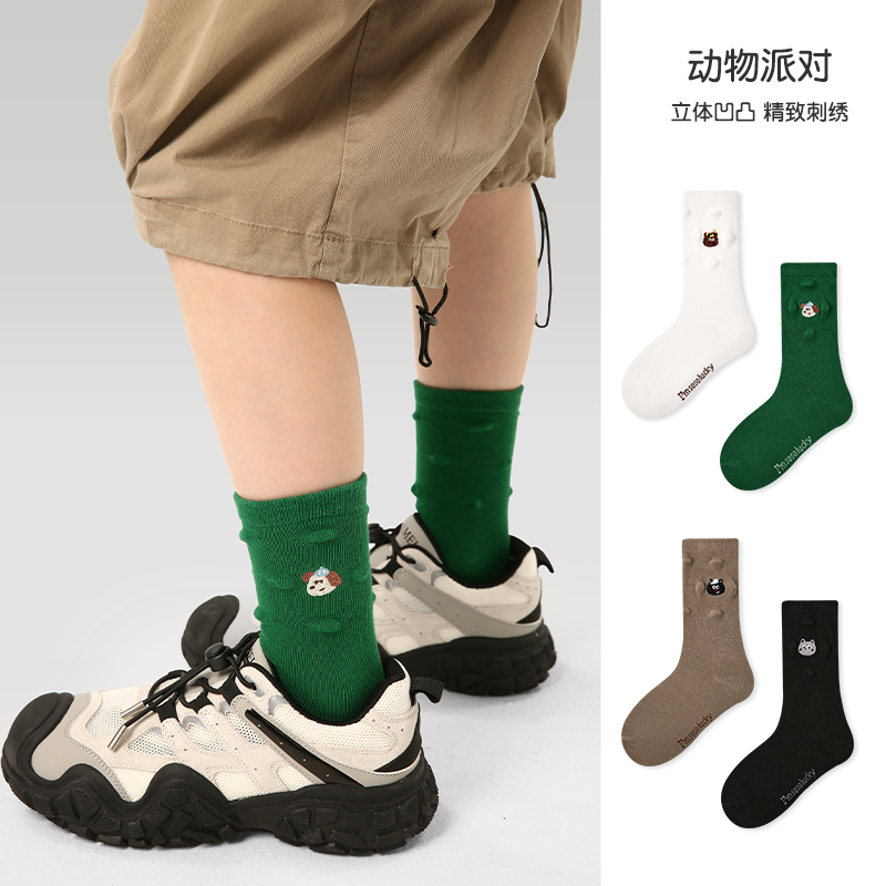 儿童袜子秋冬纯色中筒袜