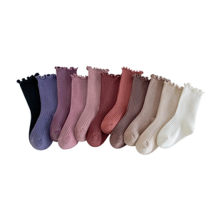 女童袜子春秋款纯棉中筒袜儿童木耳花边公主袜女孩秋冬季韩国棉袜