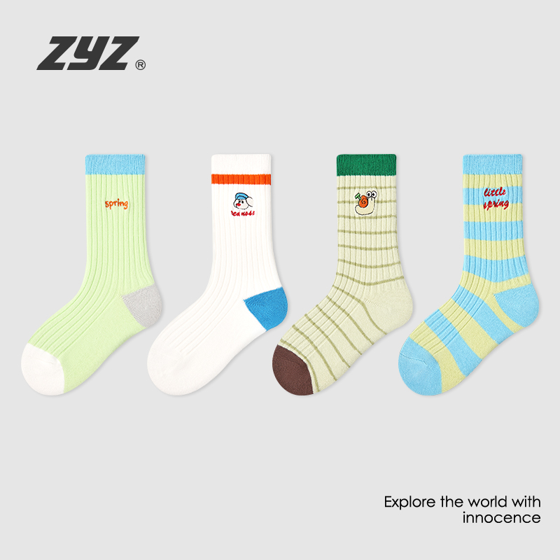 男童袜子春秋款纯棉中筒袜