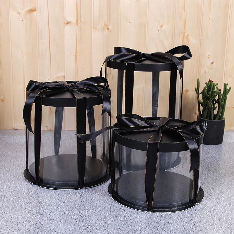 圆形透明生日蛋糕盒子黑色气球