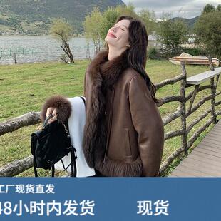 咖色狐狸毛羽绒服女冬季2025新款美拉德高级感气质白鸭绒短款外套