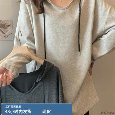 大码女装2025新款秋季韩系简单大方高级感上衣宽松遮肚子连帽t恤