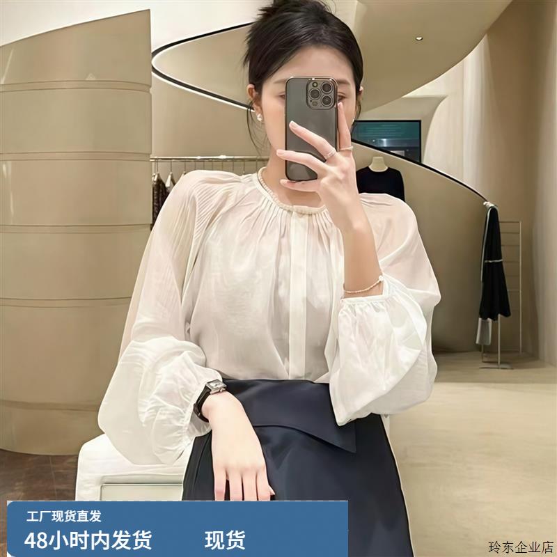 轻职风小众圆领泡泡袖衬衫女款2025新款爆款衬衣气质宽松显瘦上衣
