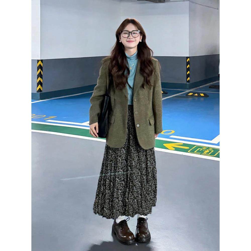 韩版覆古杂绿色毛呢西装大衣女秋冬季新款高级感宽松休闲呢子外套,运动/瑜伽/健身/球迷用品,广场舞套装,淘宝优惠券,粉丝福利购,淘宝优惠卷